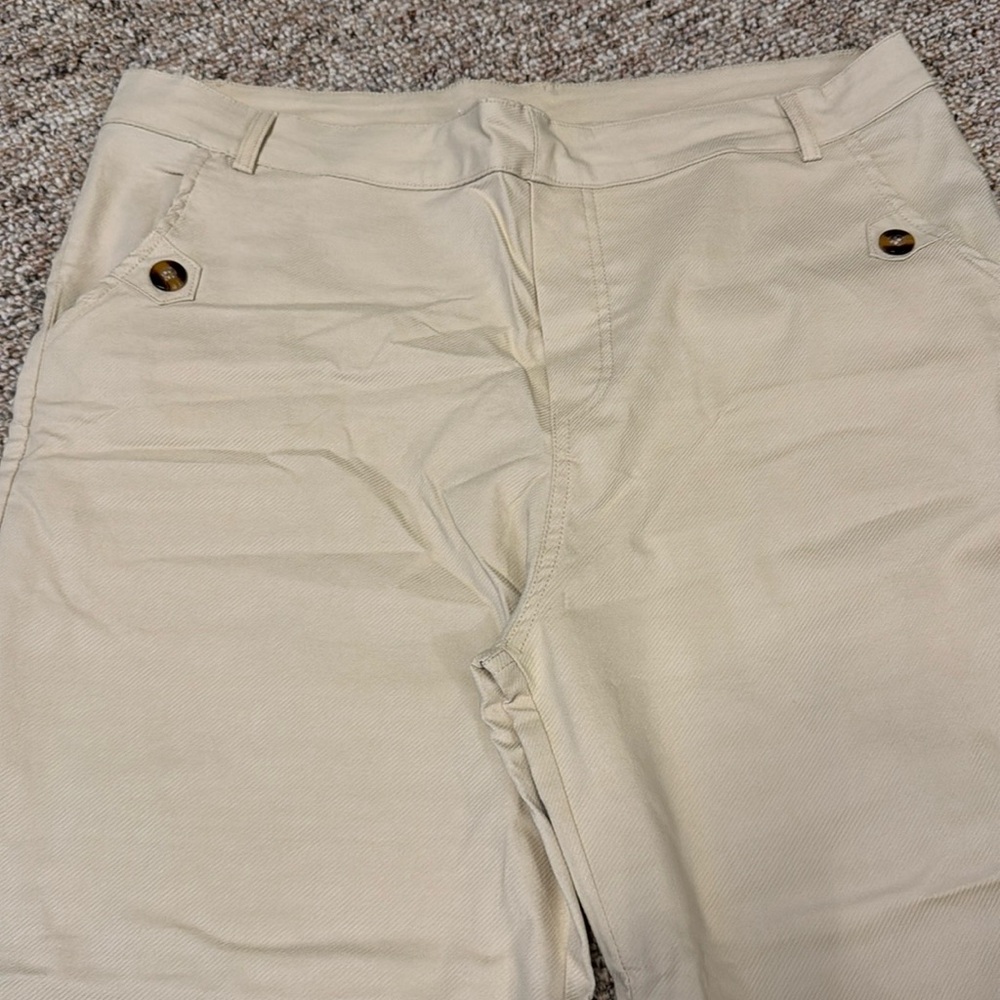 Beige straight leg pull on stretchy slacks - Picture 2 of 6